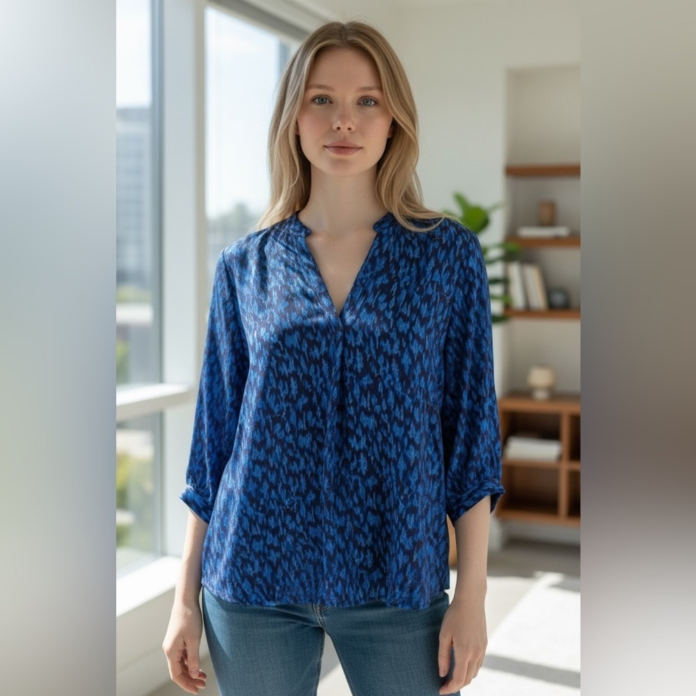 a.n.a Navy Patterned Women's Blouse